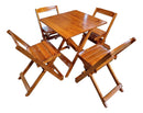Conjunto Dobrável Mesa 70x70 Madeira Maciça, 4 Cadeiras - Cor: MEL