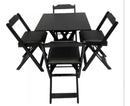 Conjunto Mesa Dobrável 70x70 Madeira Maciça, 4 Cadeiras Estofadas Preta - Cor: PRETO