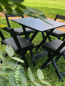 Conjunto Mesa Dobrável 70x70 Madeira Maciça, 4 Cadeiras Estofadas Preta - Cor: PRETO