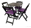 Conjunto Mesa Dobrável Madeira MAciça 70x70, 4 Cadeiras Estofadas - Cor: Preto/Roxo