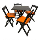 Conjunto Mesa Dobrável Dobrável 70x70, 4 Cadeiras Preto Estofado - LARANJA