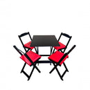 Conjunto Mesa Dobrável 70x70, 4 Cadeiras Preto Estofado - VERMELHO
