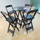 Conjunto Mesa Bistrô 4 Banqueta Alta Bar Encosto Em Madeira - PRETO