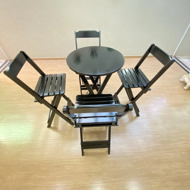 Conjunto Mesa Bistrô 4 Banqueta Alta Bar Encosto Em Madeira - PRETO