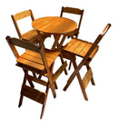 Conjunto Mesa Bistrô 90cm, 4 Banqueta Alta c/ Encosto Em Madeira Maciça - MEL