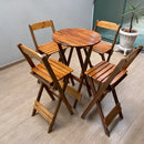 Conjunto Mesa Bistrô 90cm, 4 Banqueta Alta c/ Encosto Em Madeira Maciça - MEL
