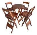 Conjunto Mesa Bistrô 90cm, 4 Banqueta Alta Bar Encosto Em Madeira - IMBUIA