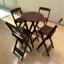 Conjunto Mesa Bistrô 90cm, 4 Banqueta Alta Bar Encosto Em Madeira - IMBUIA