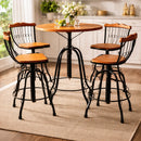 Conjunto Bistrô Redondo Ferro Mesa Tampo 70 Cm, 4 Banquetas Ferro E Madeira - Cor: Madeira Claro