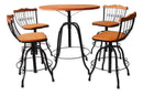 Conjunto Bistrô Redondo Ferro Mesa Tampo 70 Cm, 4 Banquetas Ferro E Madeira - Cor: Madeira Claro
