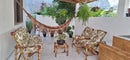 Conjunto Namoradeira, 2 Cadeiras Completo folhas verdes/Bege + 1 Mesa Centro + 4 Almofadas