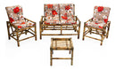 Conjunto Namoradeira, 2 Cadeiras Completo Folhas vermelhas/BEGE + 1 Mesa Centro + 4 Almofadas