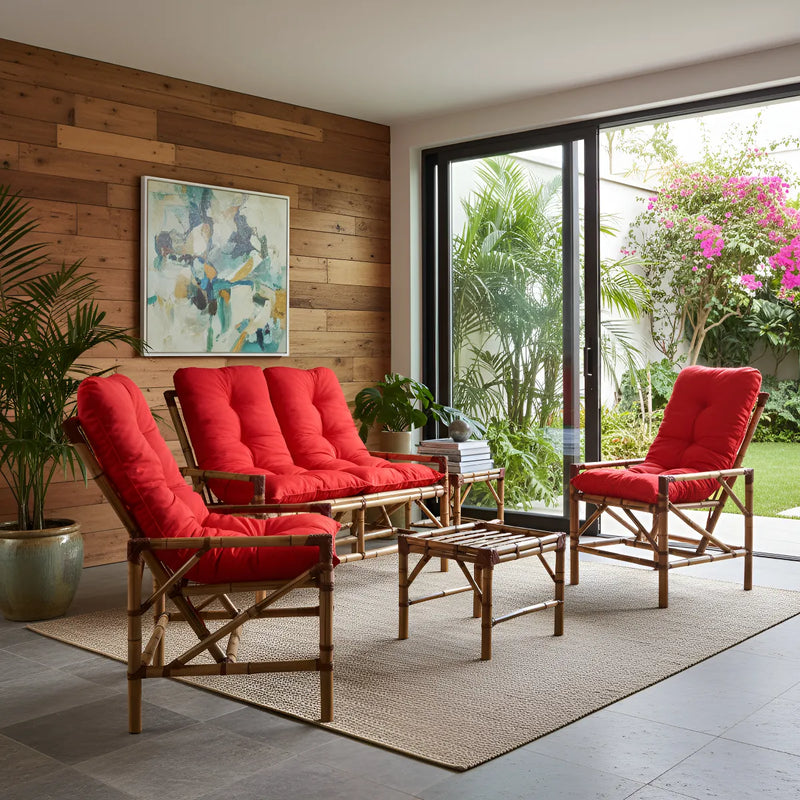 Conjunto Namoradeira, 2 Cadeiras Completo Rosa + Mesa de Centro + 4 Almofadas