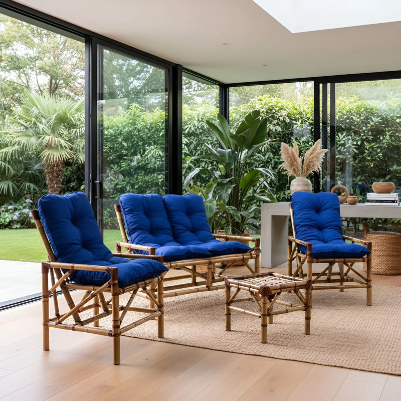 Conjunto Namoradeira, 2 Cadeiras Completo AZUL + 4 Almofadas + 1 Mesa Centro