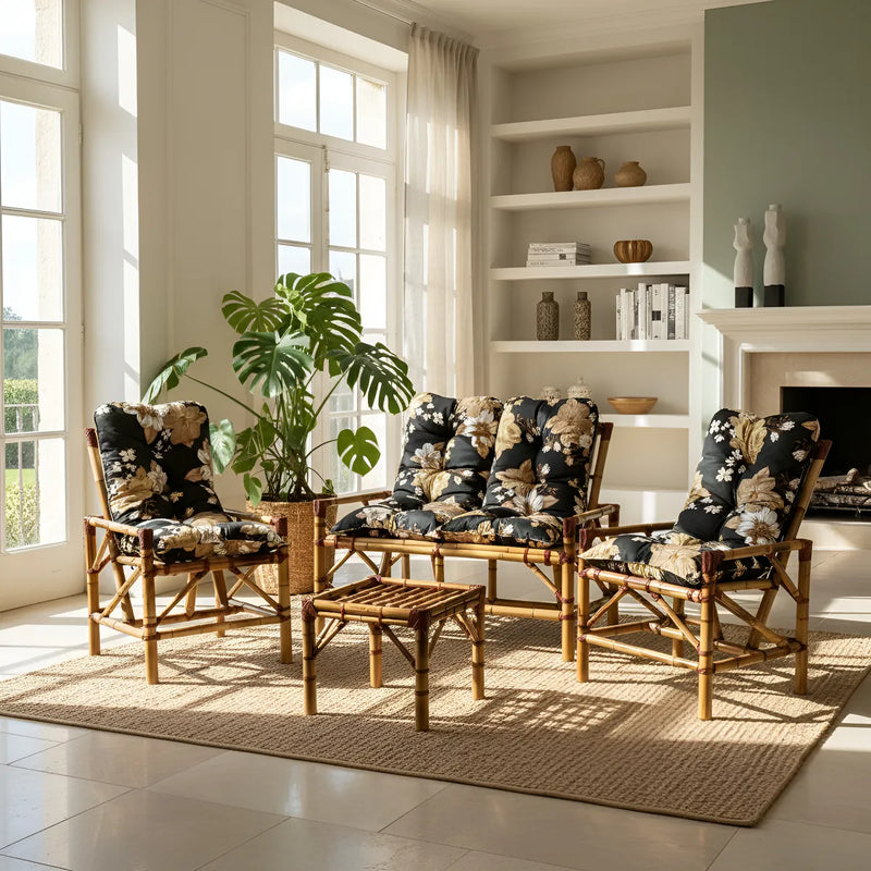 Conjunto Namoradeira, 2 Cadeiras Completo Rosa/BEGE + 1 Mesa Centro + 4 Almofadas